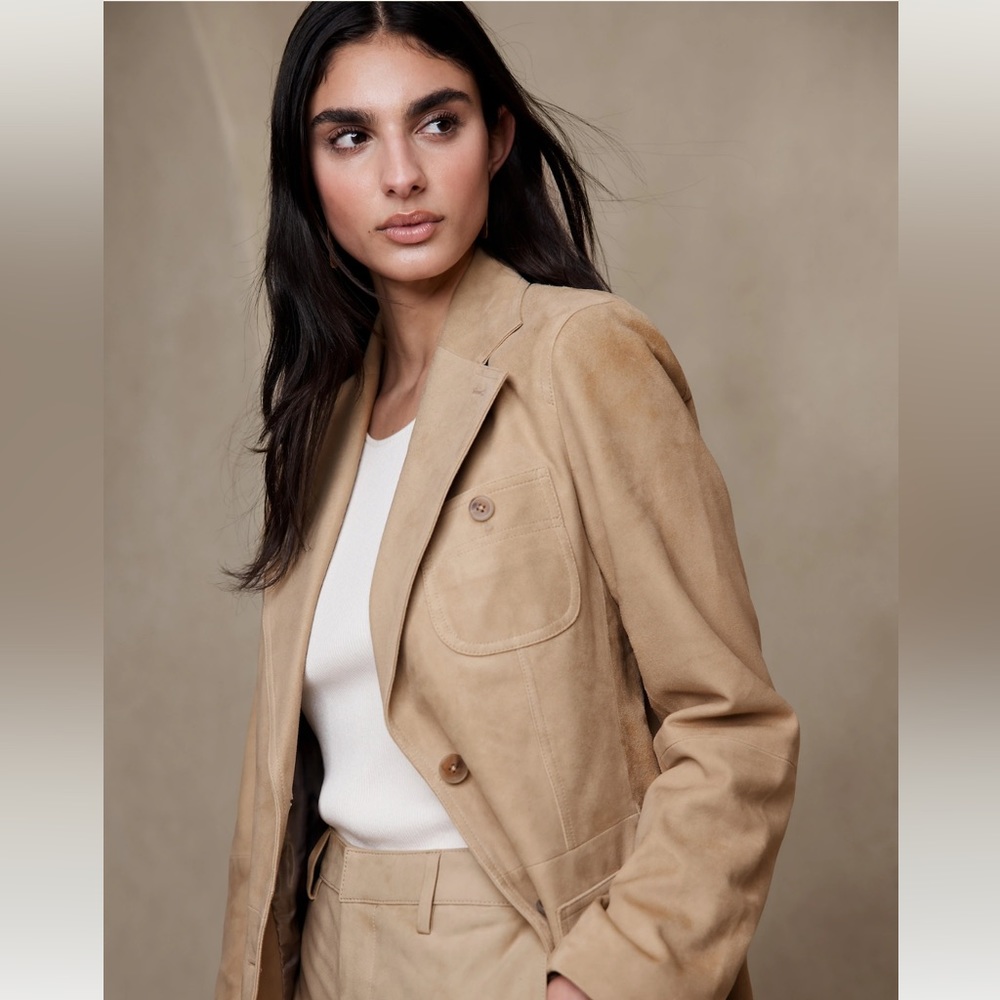 NWT BANANA REPUBLIC BRIAR SUEDE BLAZER LIGHT KHAKI